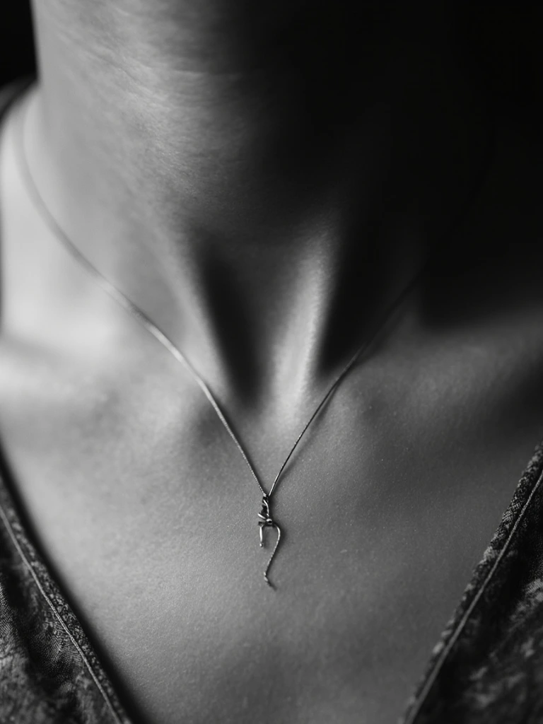 Single-needle fine-line tattoo on collarbone, soft daylight