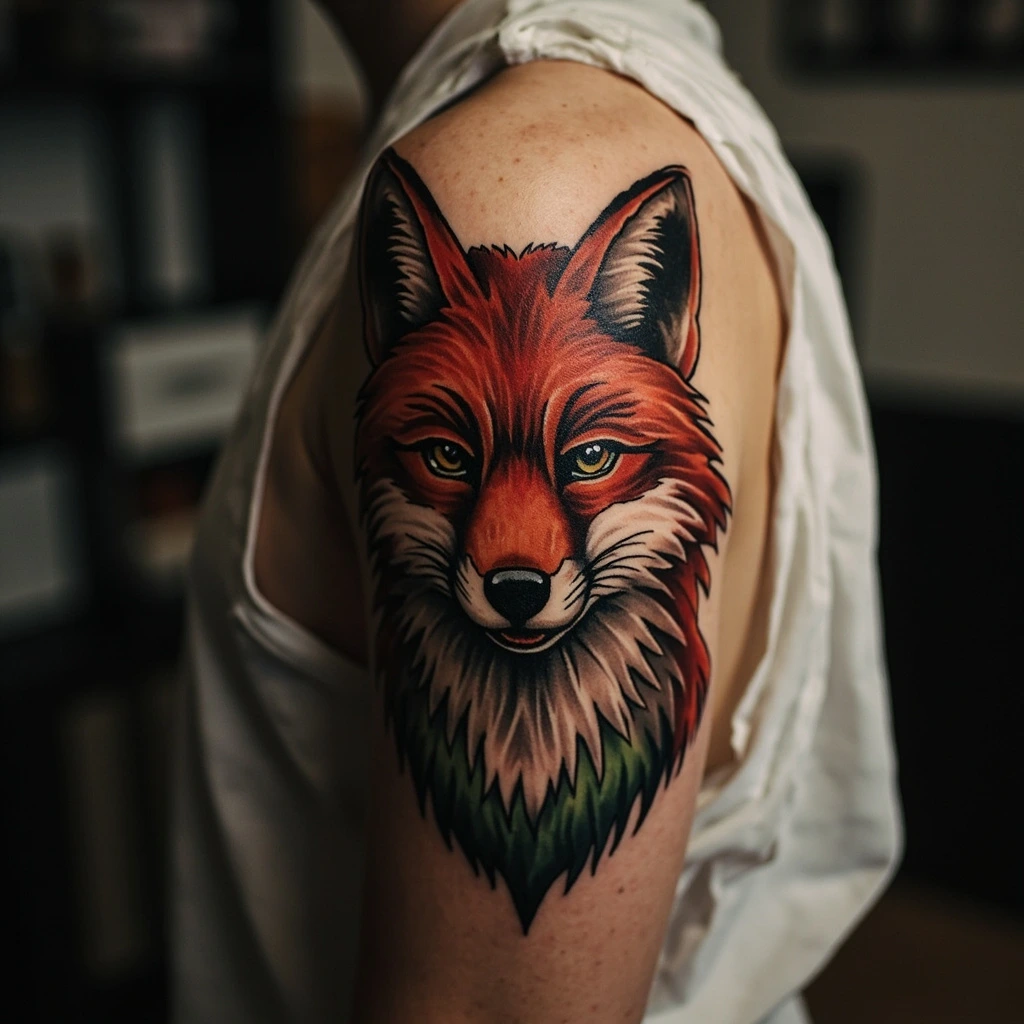 Neo-traditional fox tattoo