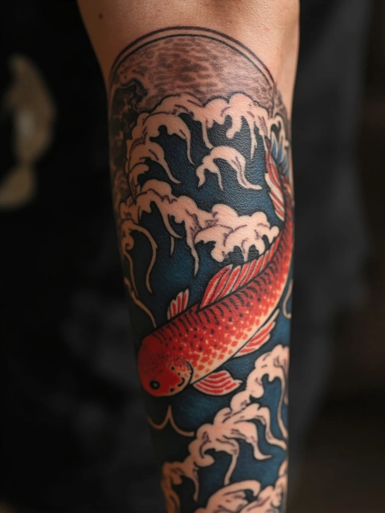 Japanese traditional koi sleeve tattoo