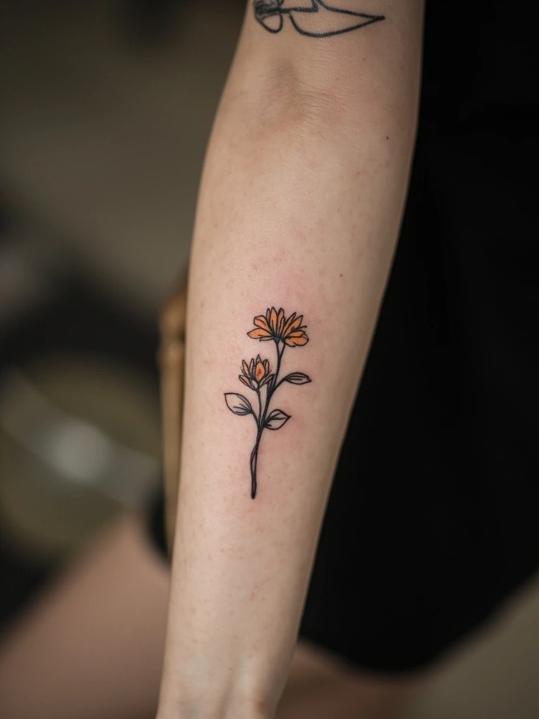 Fine line floral forearm tattoo